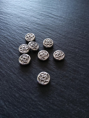 10 or 50 Flat Round Celtic Knot Beads 11mm Real Antique Silver Alloy 11x4mm - ContentedCatz