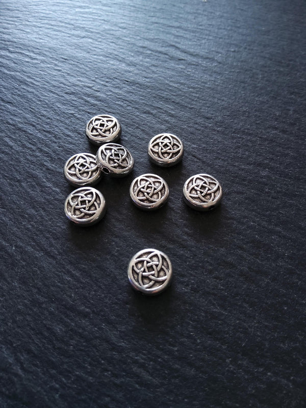 10 or 50 Flat Round Celtic Knot Beads 11mm Real Antique Silver Alloy 11x4mm - ContentedCatz