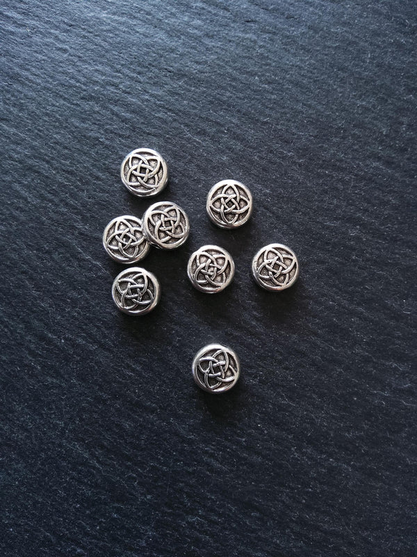 10 or 50 Flat Round Celtic Knot Beads 11mm Real Antique Silver Alloy 11x4mm - ContentedCatz
