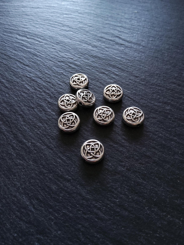 10 or 50 Flat Round Celtic Knot Beads 11mm Real Antique Silver Alloy 11x4mm - ContentedCatz
