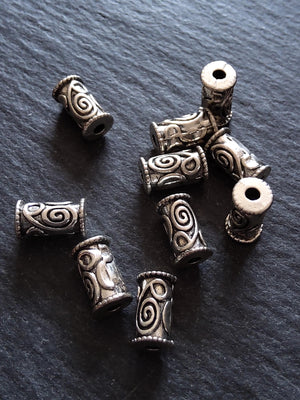 20 or 100 Antique Silver Tone 6mm Swirl Patterned Column Spacer Beads 10x6mm Hole: 1.8mm