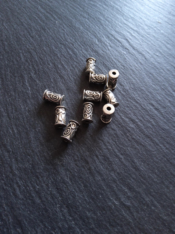 20 or 100 Antique Silver Tone 6mm Swirl Patterned Column Spacer Beads 10x6mm Hole: 1.8mm