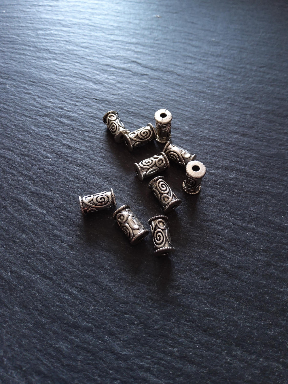 20 or 100 Antique Silver Tone 6mm Swirl Patterned Column Spacer Beads 10x6mm Hole: 1.8mm
