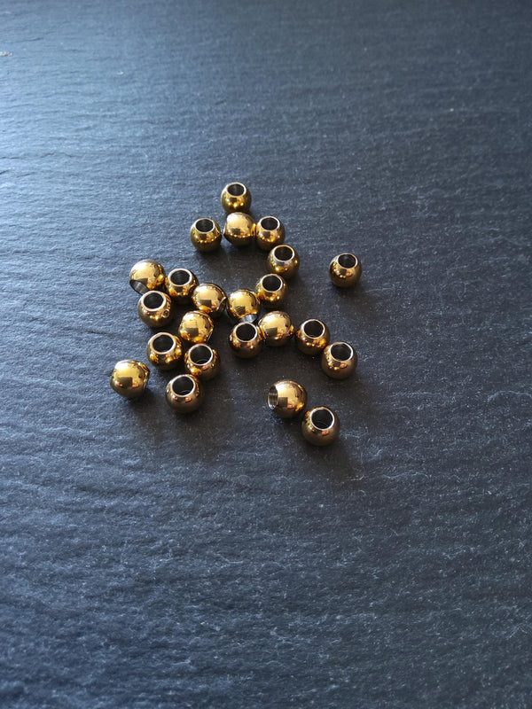 6 or 30 Golden 6mm Stainless Steel Solid Round Ion Plated Spacer Beads 6x5mm Hole: 3mm