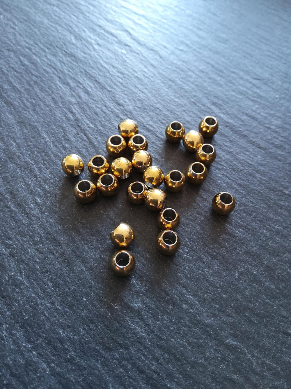 6 or 30 Golden 6mm Stainless Steel Solid Round Ion Plated Spacer Beads 6x5mm Hole: 3mm