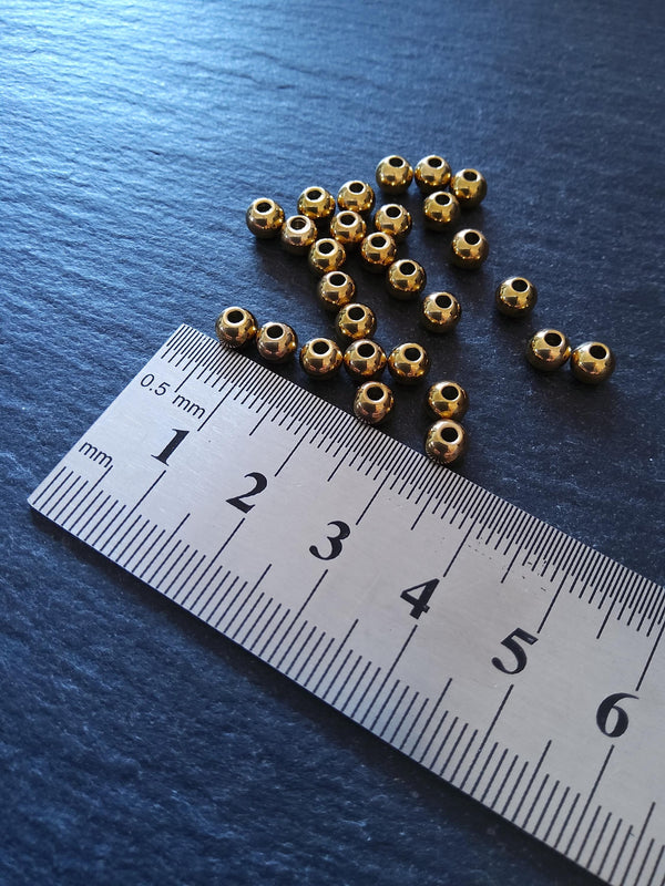 6 or 30 Golden 5mm Stainless Steel Solid Round Ion Plated Spacer Beads Hole: 1.8mm - ContentedCatz