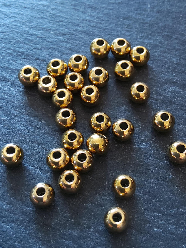 10 or 50 Gold 4mm Stainless Steel Solid Round Ion Plated Spacer Beads 4x3mm Hole: 1.5mm