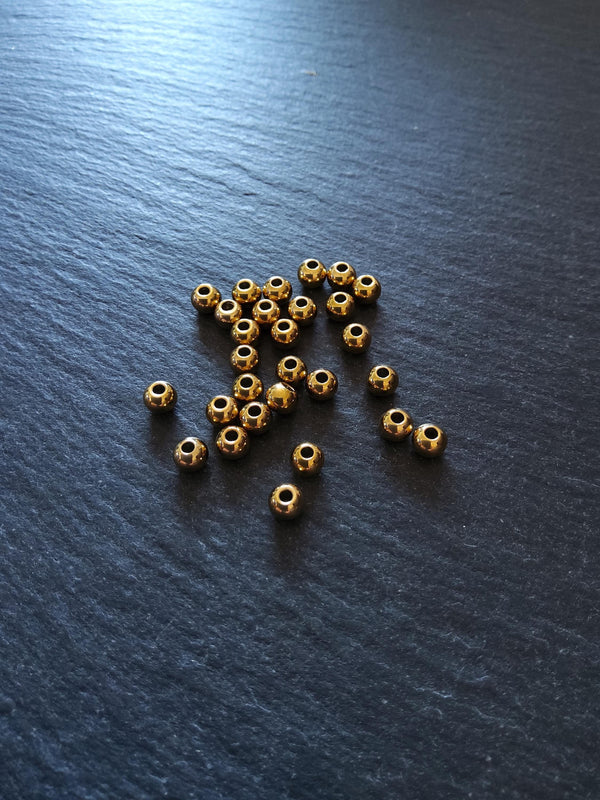 6 or 30 Golden 5mm Stainless Steel Solid Round Ion Plated Spacer Beads Hole: 1.8mm - ContentedCatz