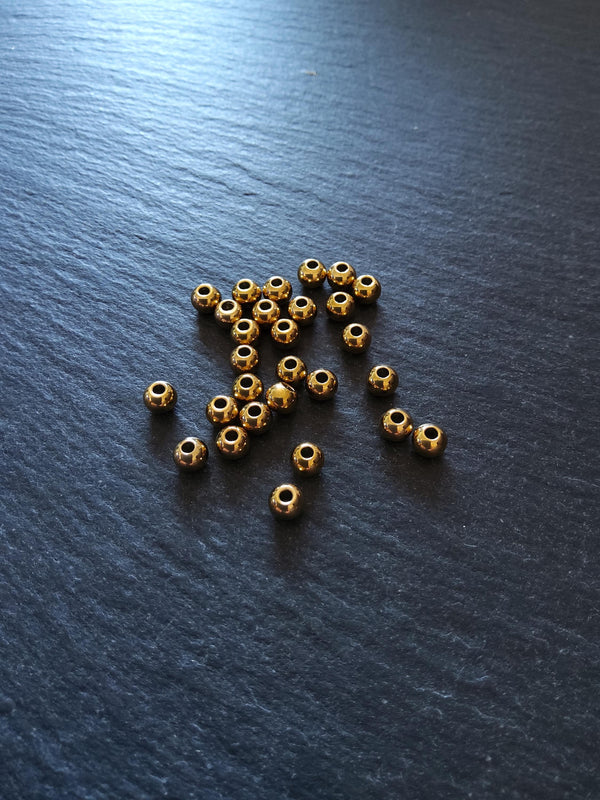 10 or 50 Gold 4mm Stainless Steel Solid Round Ion Plated Spacer Beads 4x3mm Hole: 1.5mm