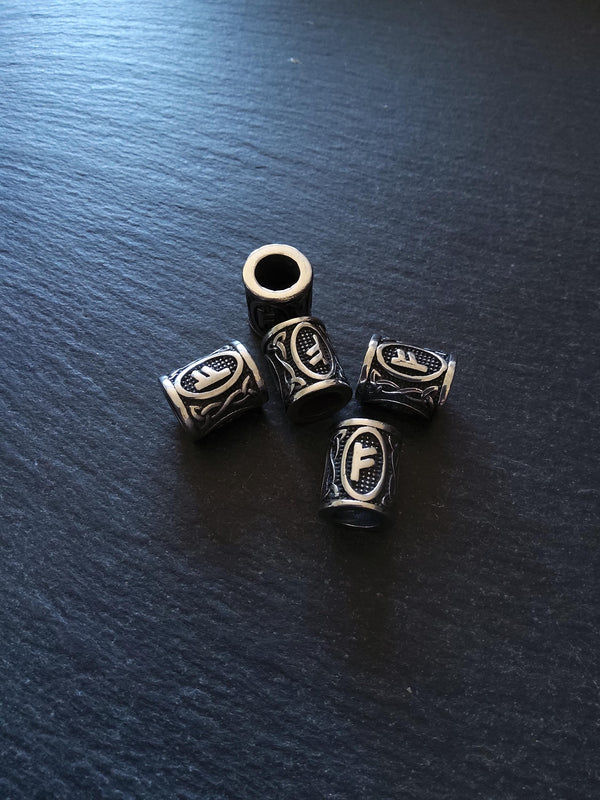 1 or 5 Fehu ᚠ Rune Beads Stainless Steel Elder Futhark 16x13mm Hole: 8mm