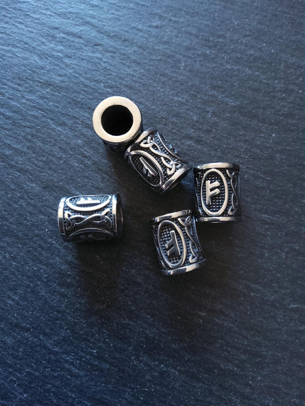1 or 5 Fehu ᚠ Rune Beads Stainless Steel Elder Futhark 16x13mm Hole: 8mm