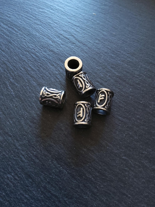 1 or 5 Fehu ᚠ Rune Beads Stainless Steel Elder Futhark 16x13mm Hole: 8mm