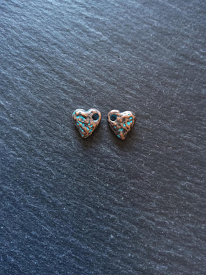 10 or 50 Antique Copper Heart Charms with Blue Patina 10x10x3mm