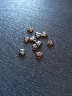10 or 50 Antique Copper Heart Charms with Blue Patina 10x10x3mm
