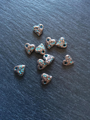 10 or 50 Antique Copper Heart Charms with Blue Patina 10x10x3mm