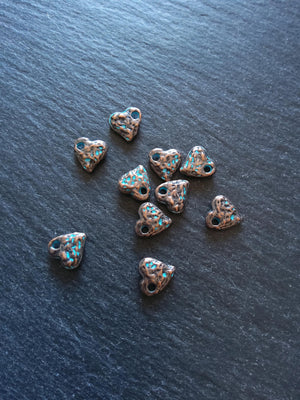 10 or 50 Antique Copper Heart Charms with Blue Patina 10x10x3mm
