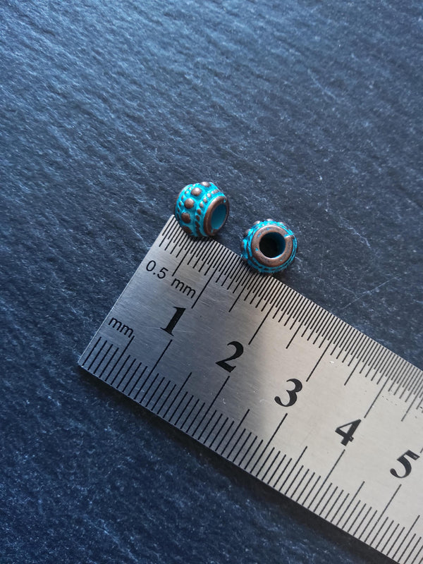 10 or 50 Antique Copper Tone 8mm Bali Style Beads With Blue Patina 8x7mm Hole: 3.4mm