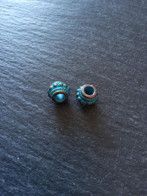 10 or 50 Antique Copper Tone 8mm Bali Style Beads With Blue Patina 8x7mm Hole: 3.4mm
