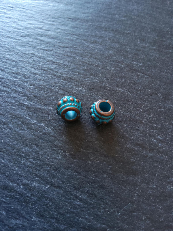 10 or 50 Antique Copper Tone 8mm Bali Style Beads With Blue Patina 8x7mm Hole: 3.4mm