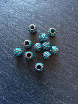 10 or 50 Antique Copper Tone 8mm Bali Style Beads With Blue Patina 8x7mm Hole: 3.4mm