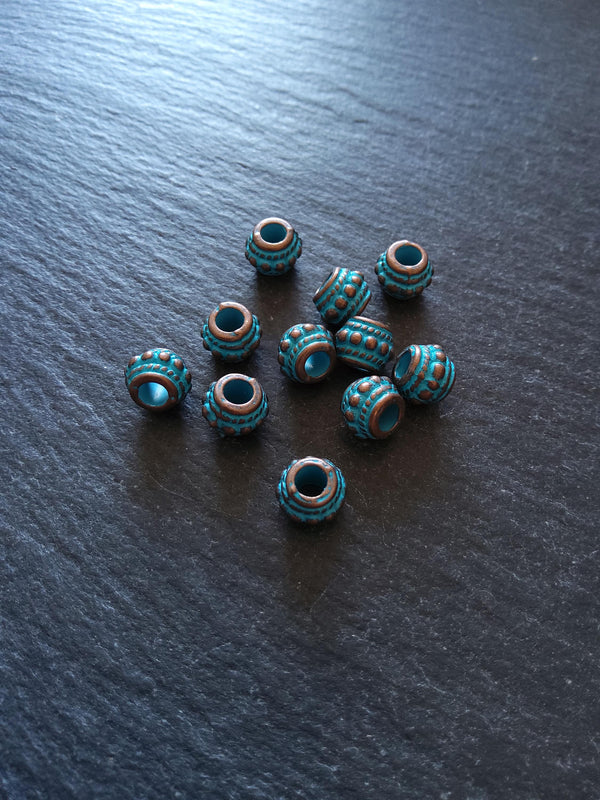 10 or 50 Antique Copper Tone 8mm Bali Style Beads With Blue Patina 8x7mm Hole: 3.4mm