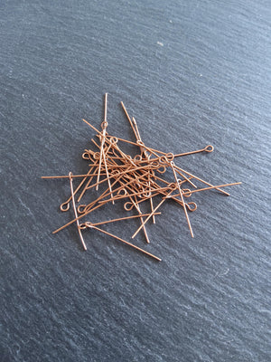100 or 500 Antique Copper Tone Alloy Eye Pins 30mm Long, 0.7mm wide (21 gauge)