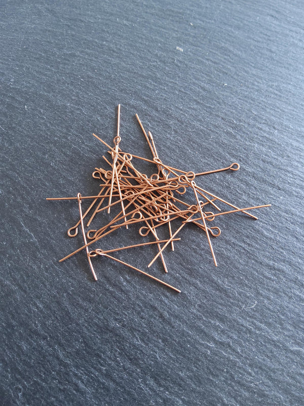 100 or 500 Antique Copper Tone Alloy Eye Pins 30mm Long, 0.7mm wide (21 gauge)