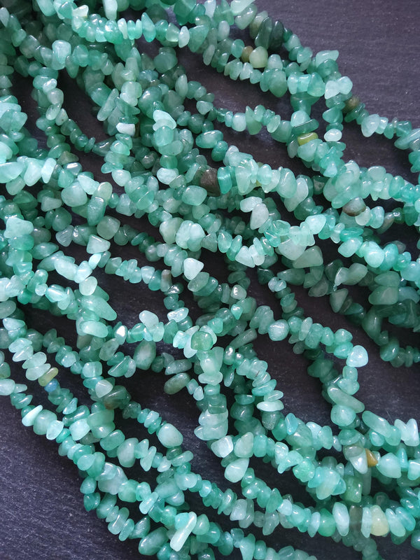 Natural Green Aventurine Irregular Chip Beads approx. 5mm to 8mm. Full 32 inch Strand