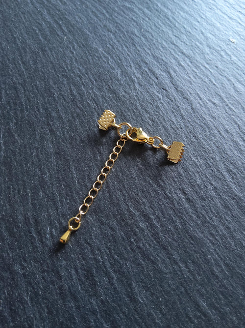 4 or 20 Genuine Gold Plated Stainless Steel Crimp End Sets for 6mm (1/4") Wide Ribbon with Extender Chain