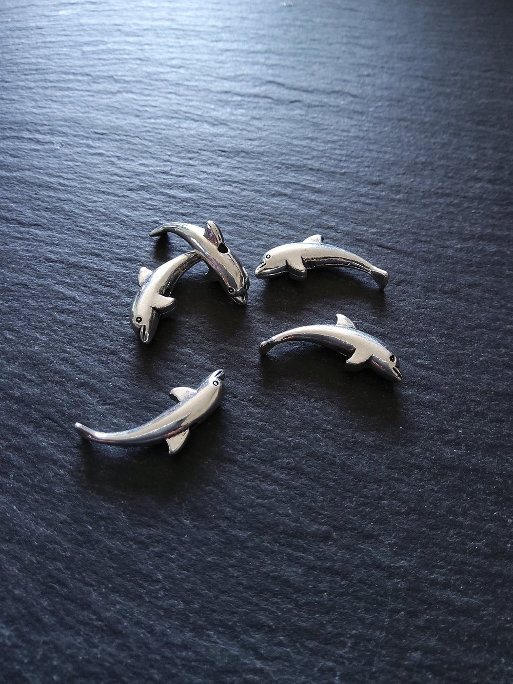10 or 50 Dolphin Beads Antique Silver Tone 23x10mm