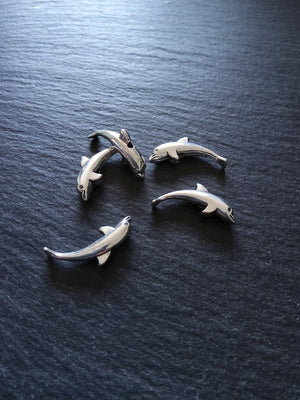 10 or 50 Dolphin Beads Antique Silver Tone 23x10mm