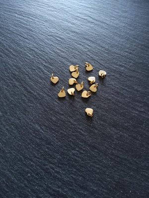 10 or 50 Stainless Steel Real 24K Gold Plated Tiny Flat Heart Charms 5x6x1mm