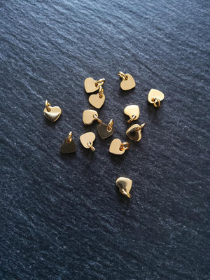 10 or 50 Stainless Steel Real 24K Gold Plated Tiny Flat Heart Charms 5x6x1mm