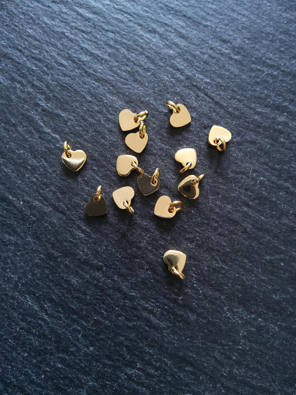 10 or 50 Stainless Steel Real 24K Gold Plated Tiny Flat Heart Charms 5x6x1mm