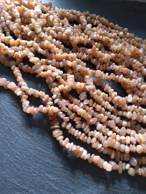 Natural Peach Moonstone Rounded Chip Beads 5mm to 8mm. Full 31 inch Strand. Hole: 1mm - ContentedCatz