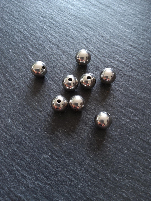 4 or 20 Stainless Steel 10mm Solid Round Spacer Beads Non-Tarnish. 10x9mm Hole 2mm