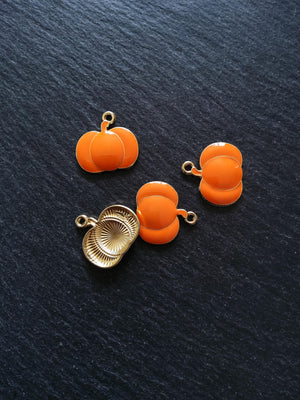 4 or 20 Pumpkin Charms Orange Enamel & Gold Metal Alloy 21x20x3mm