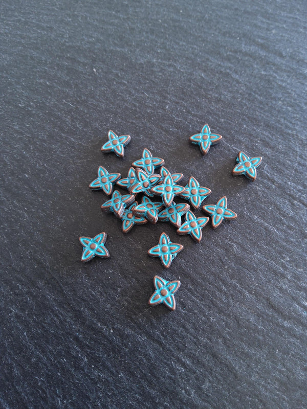 20 or 100 Star Flower Beads Antique Copper with Blue Patina 7x6x2.5mm Hole: 0.8mm