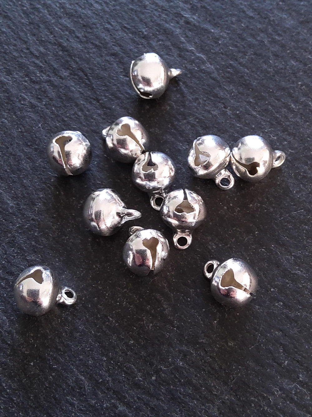 20 or 100 Bright Silver 10mm Brass Bells Bell Charms 12x10mm