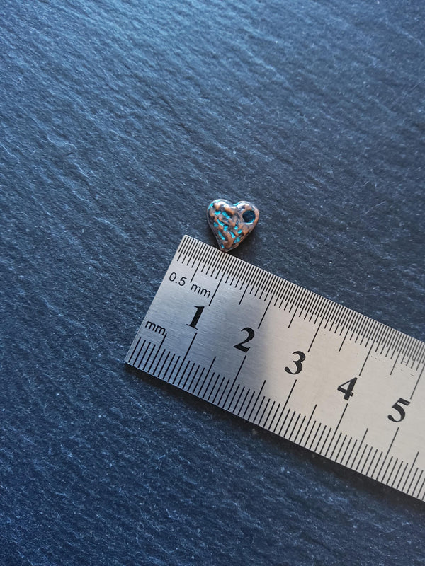 10 or 50 Antique Copper Heart Charms with Blue Patina 10x10x3mm