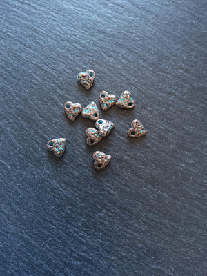 10 or 50 Antique Copper Heart Charms with Blue Patina 10x10x3mm