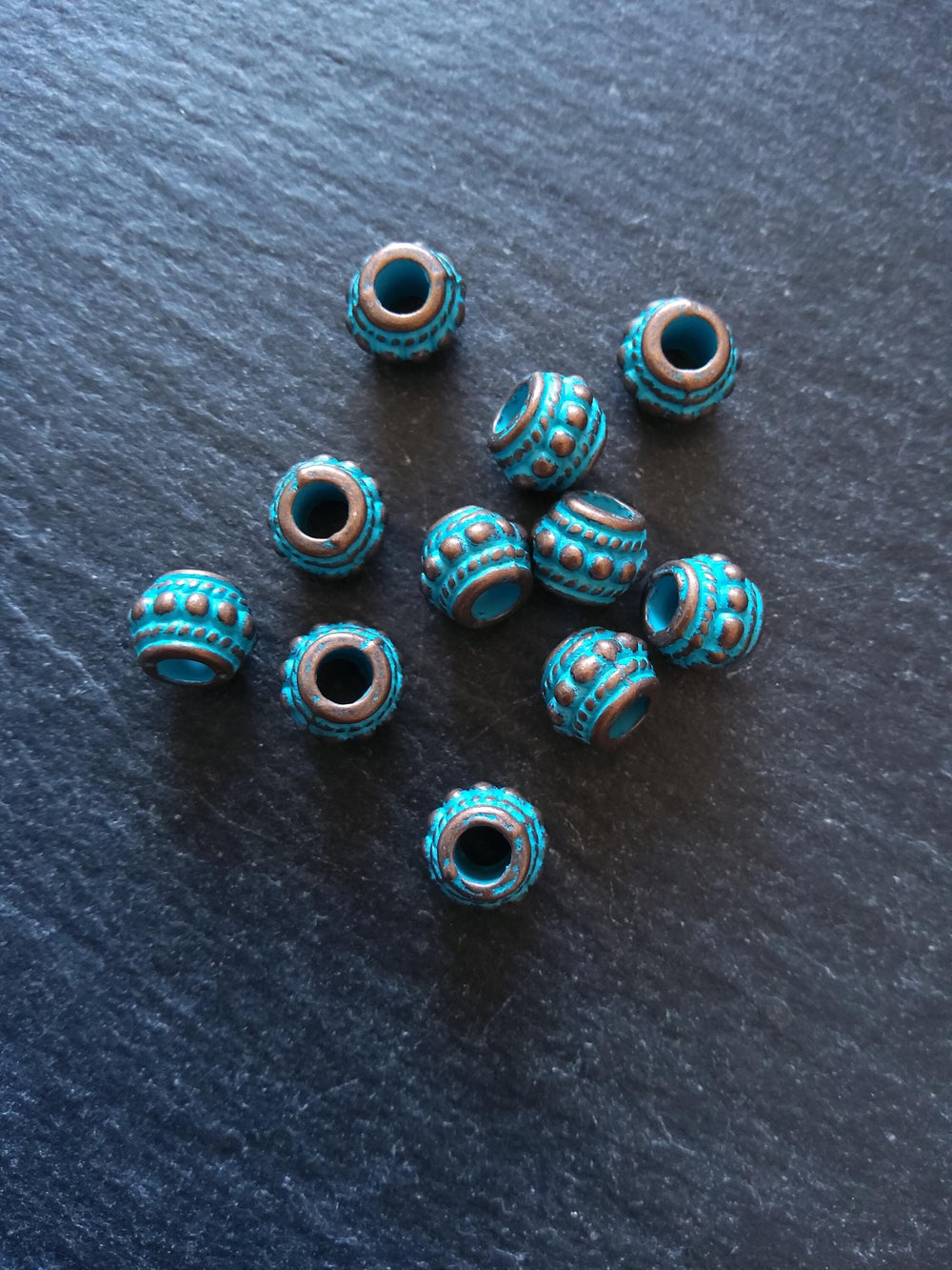 10 or 50 Antique Copper Tone 8mm Bali Style Beads With Blue Patina 8x7mm Hole: 3.4mm