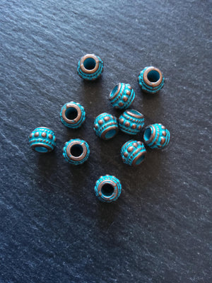 10 or 50 Antique Copper Tone 8mm Bali Style Beads With Blue Patina 8x7mm Hole: 3.4mm