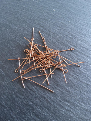 100 or 500 Antique Copper Tone Alloy Eye Pins 30mm Long, 0.7mm wide (21 gauge)