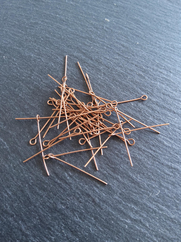 100 or 500 Antique Copper Tone Alloy Eye Pins 30mm Long, 0.7mm wide (21 gauge)