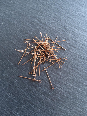 100 or 500 Antique Copper Tone Alloy Eye Pins 30mm Long, 0.7mm wide (21 gauge)