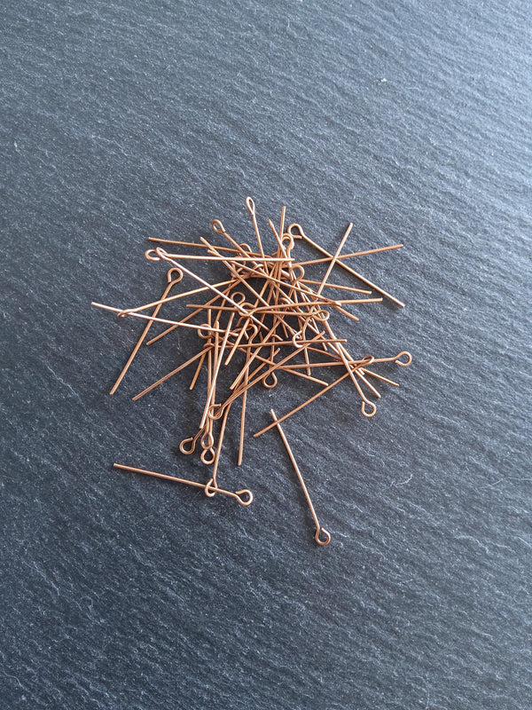100 or 500 Antique Copper Tone Alloy Eye Pins 30mm Long, 0.7mm wide (21 gauge)