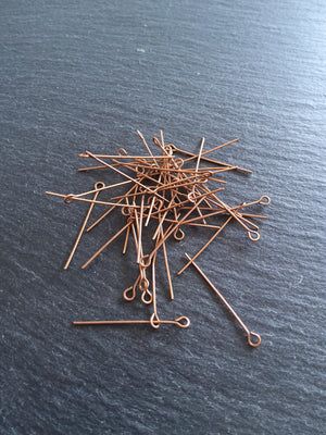 100 or 500 Antique Copper Tone Alloy Eye Pins 30mm Long, 0.7mm wide (21 gauge)