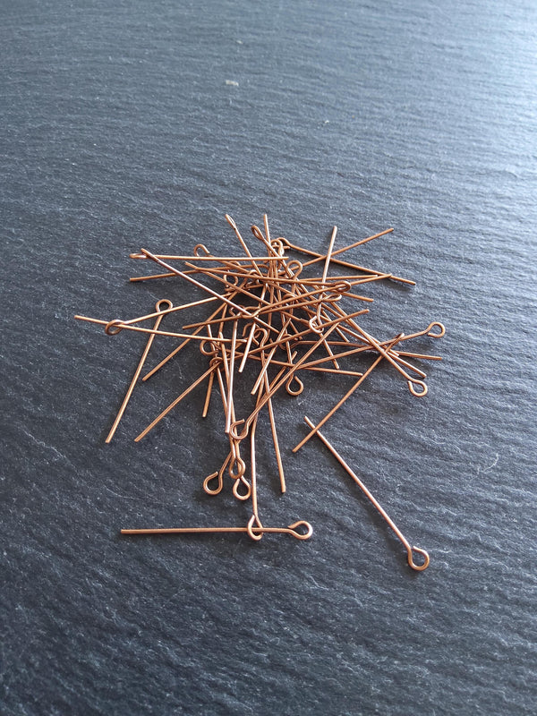 100 or 500 Antique Copper Tone Alloy Eye Pins 30mm Long, 0.7mm wide (21 gauge)