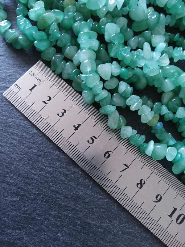 Natural Green Aventurine Irregular Chip Beads approx. 5mm to 8mm. Full 32 inch Strand